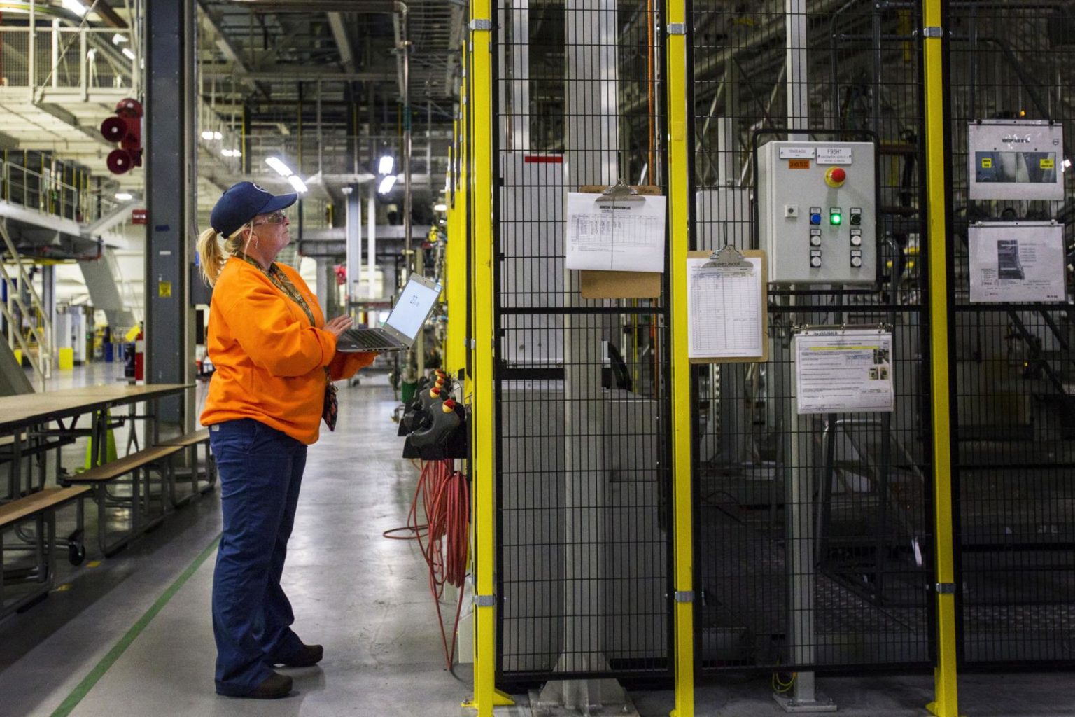 Woman checking systems