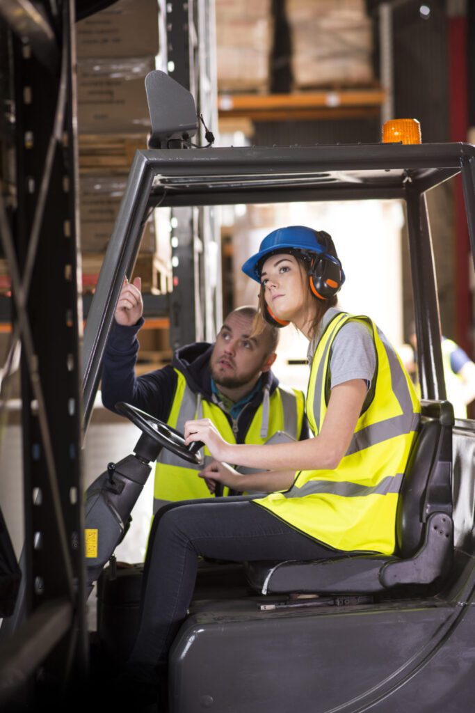 Forklift driver being trained