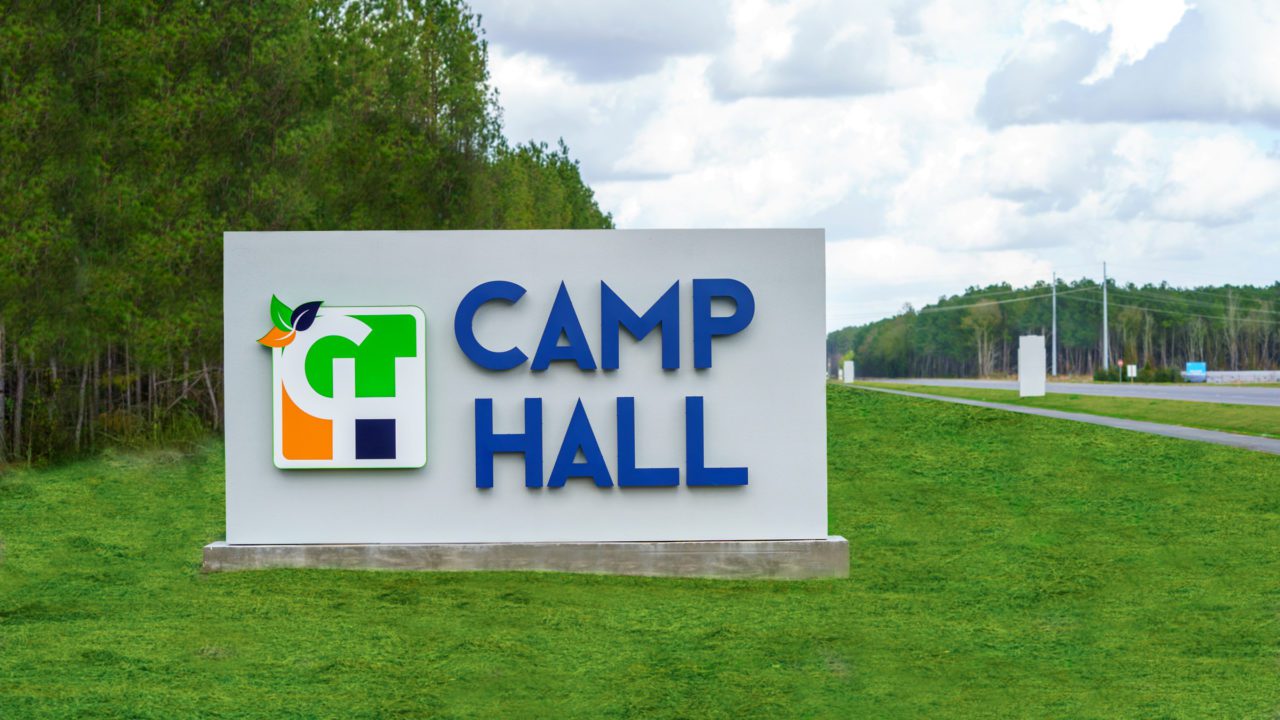 Camp Hall sign