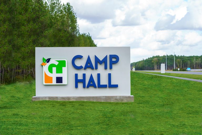 Camp Hall sign
