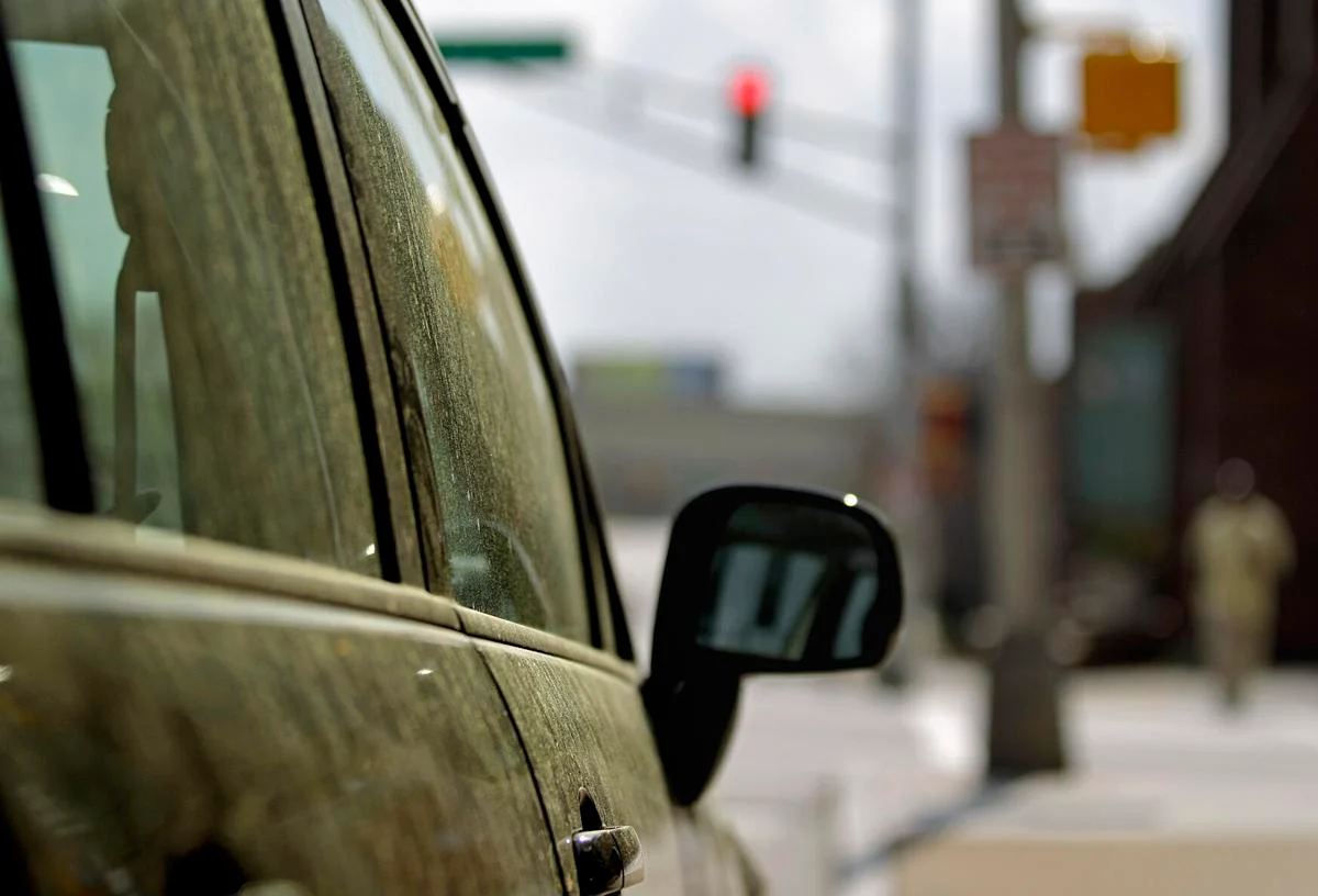 Close up of car's side mirror
