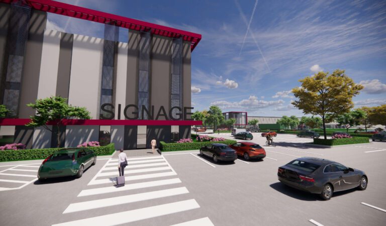 Parking lot rendering at Camp Hall