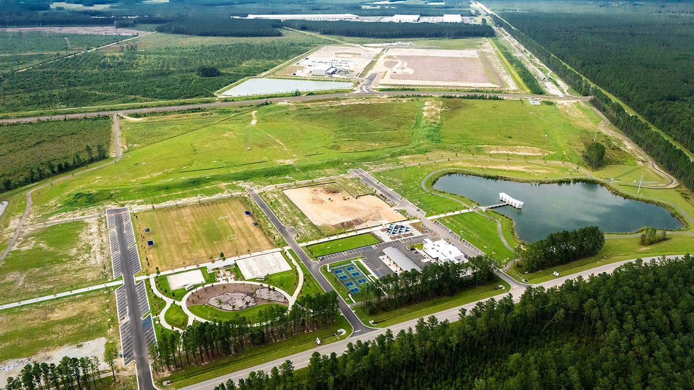Aerial view of land under development.