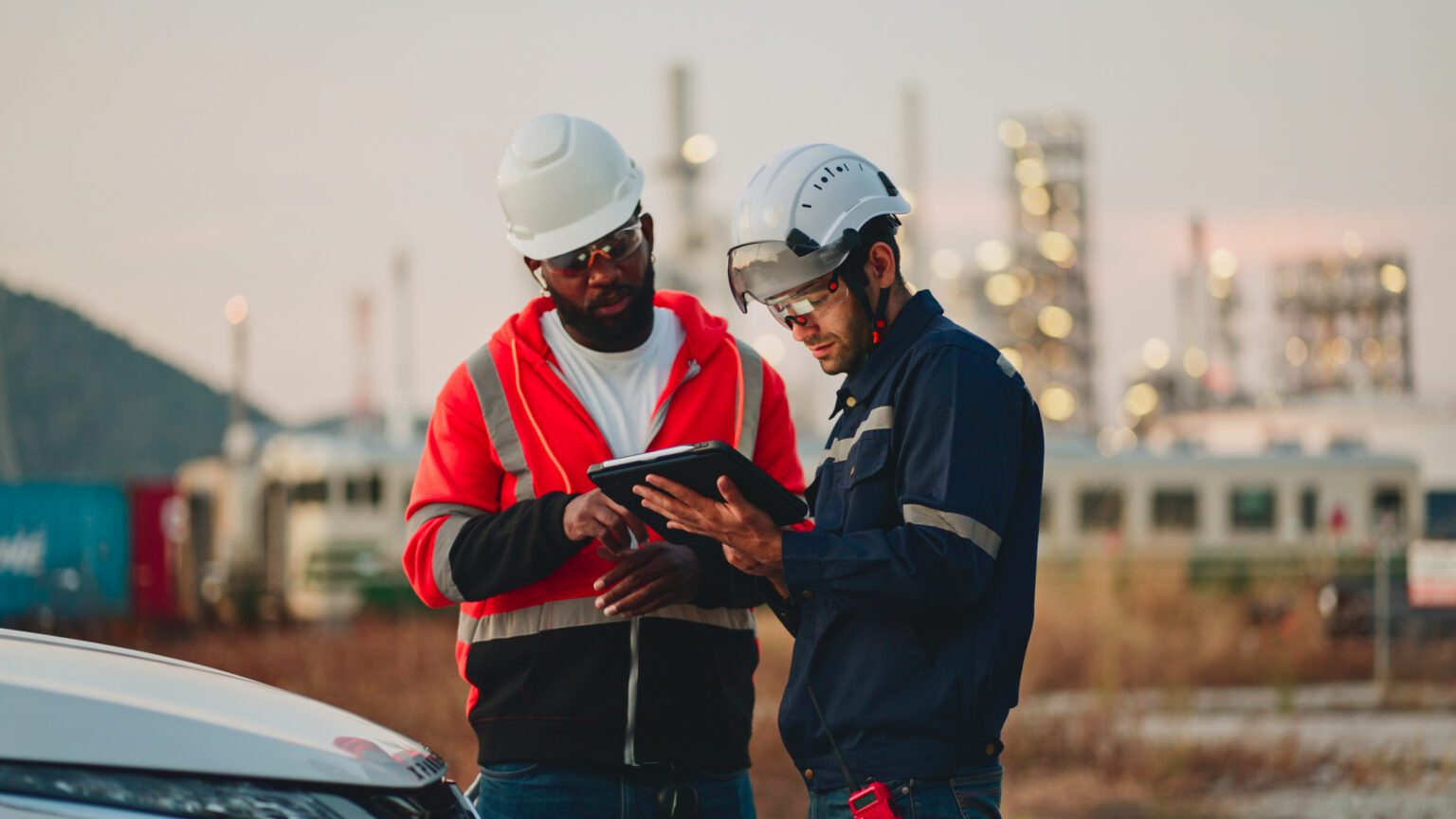 Workers looking at tablet